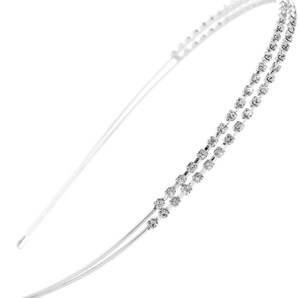 🆕  1 Pc Silver Double Rows Crystal Rhinestones Fashion Headband - Picture 3 of 9